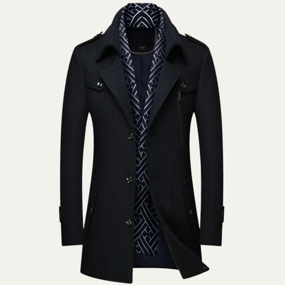 Men's Wool Blend Long Trench Coat Lapel Collar