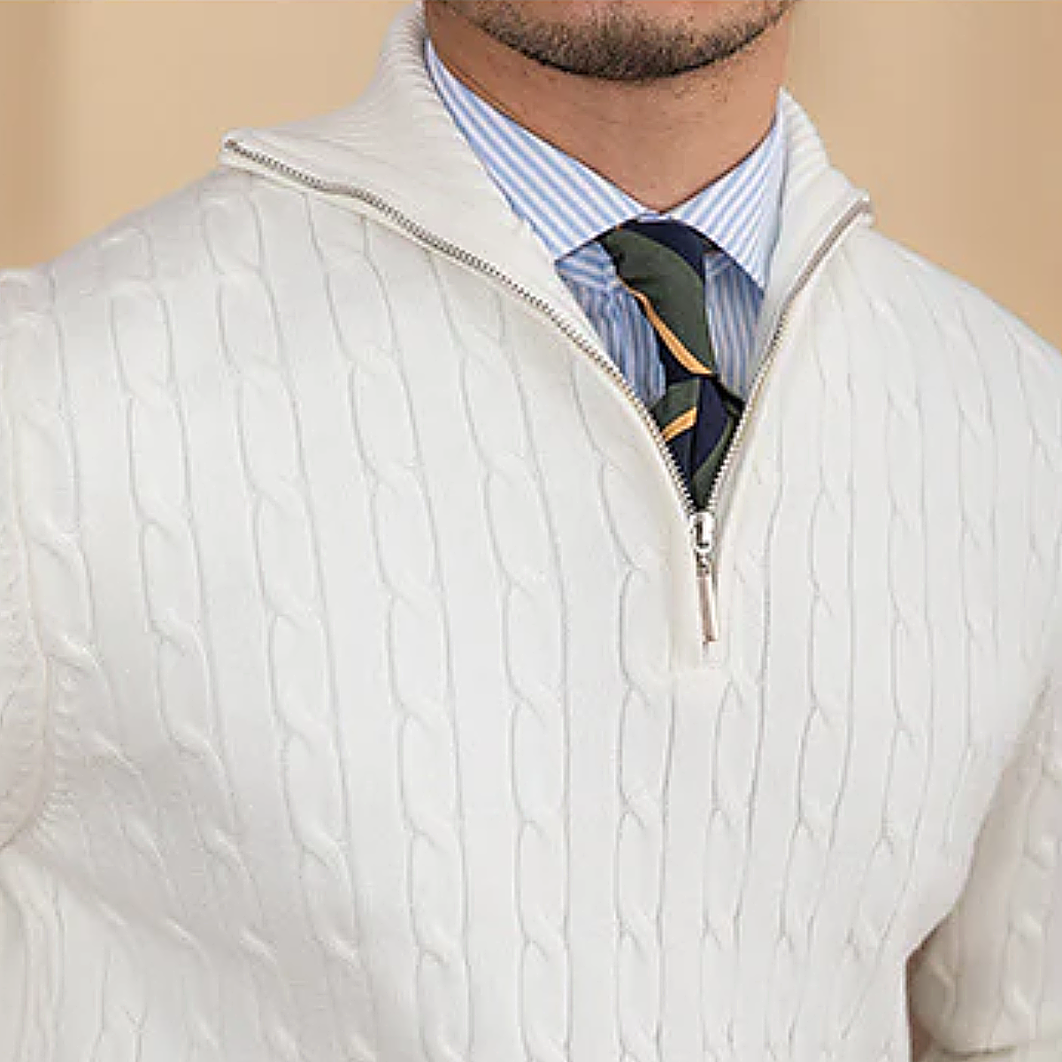 Men's Cable Knit Sweater Half Zip