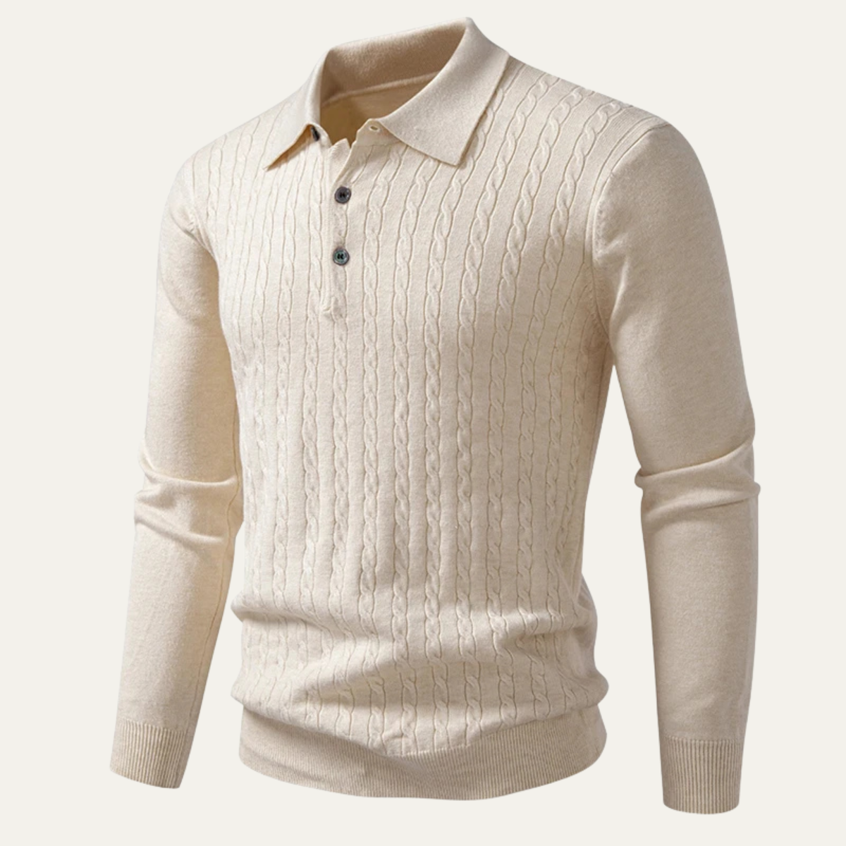 Men's Cotton Polo Sweater Soft Knit Casual Beige