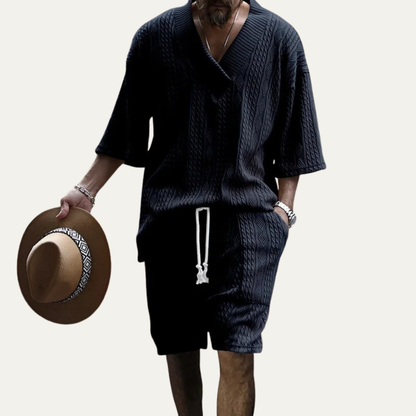 Men's Breathable Knitted Polo Shirt And Shorts Set