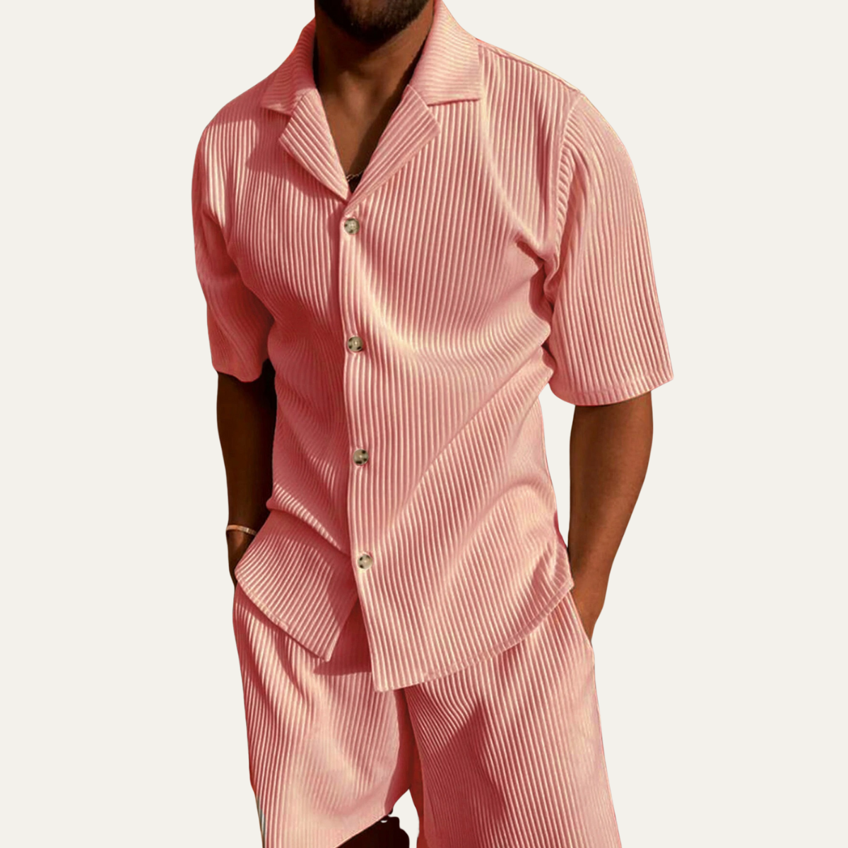 Men's Corduroy Shirt And Shorts Set