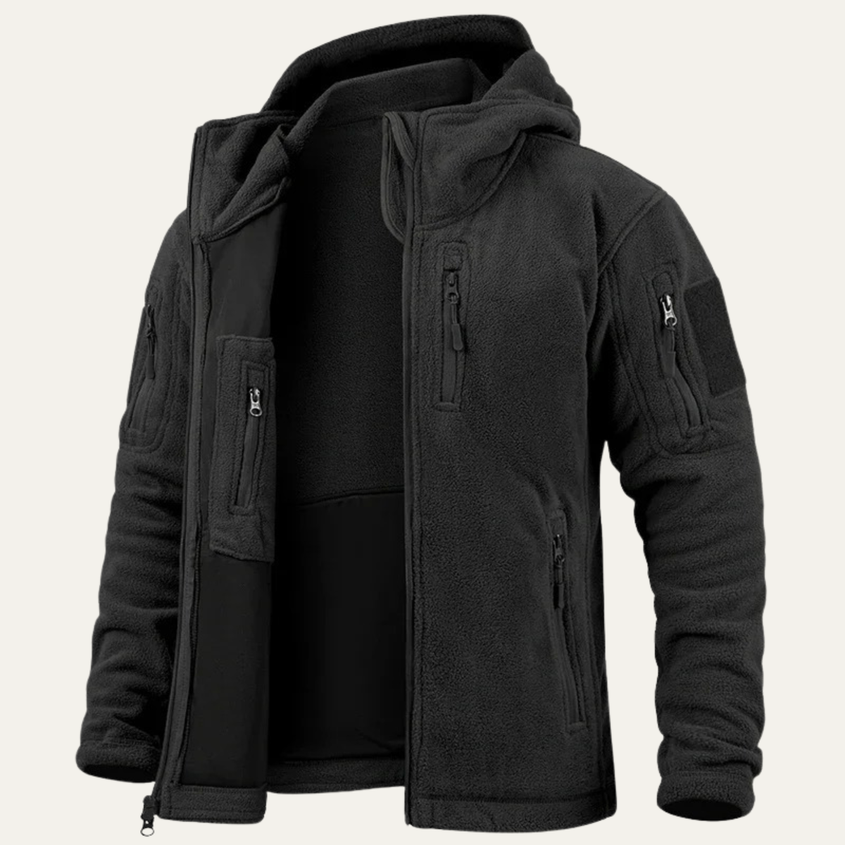 Men's Tactical Fleece Jacket Hooded Multi Pockets