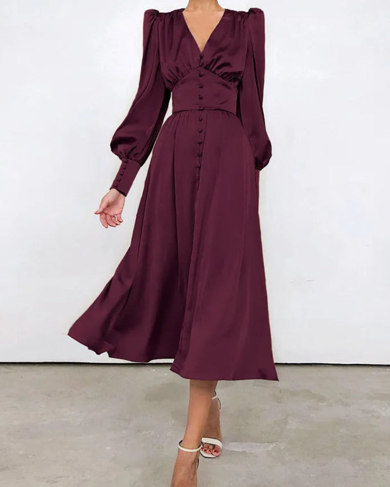 Women's Satin V-Neck Maxi Dress