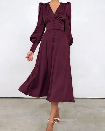 Women's Satin V-Neck Maxi Dress