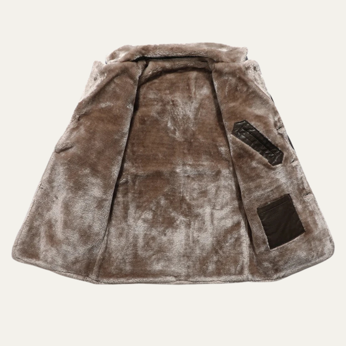 Men's Leather Winter Coat Fur Lined Long Black