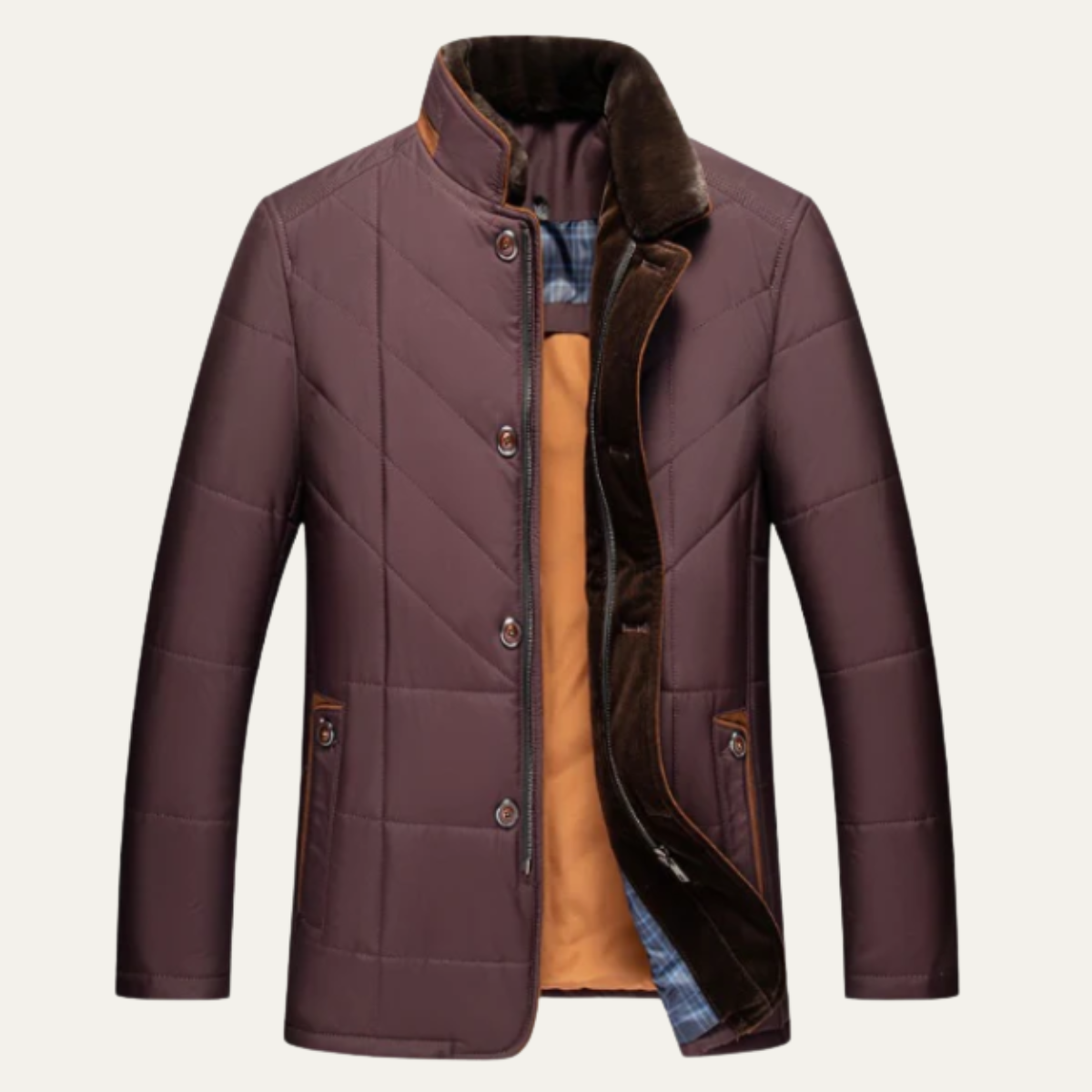 Men's Quilted Winter Jacket Padded Velvet Collar