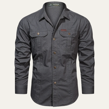 Men's Cotton Cargo Shirt Casual Button Up