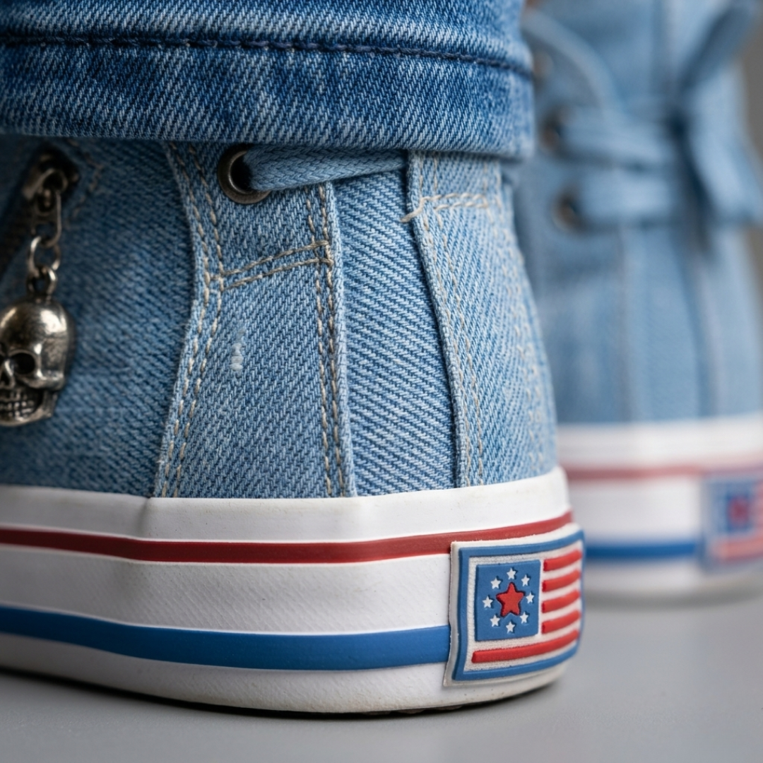 Women’s Denim High Top Sneakers Lace-Up Casual Canvas Shoes