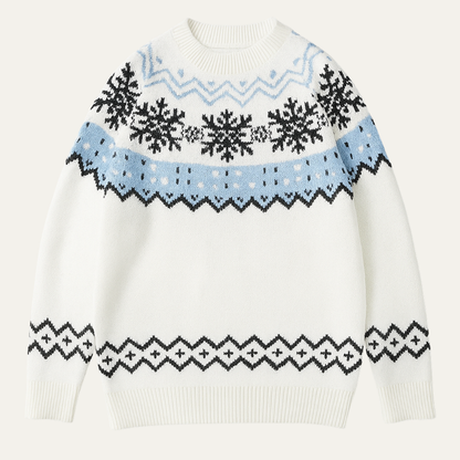 Men's Round Neck Snowflake Knit Christmas Sweater - VibreMode