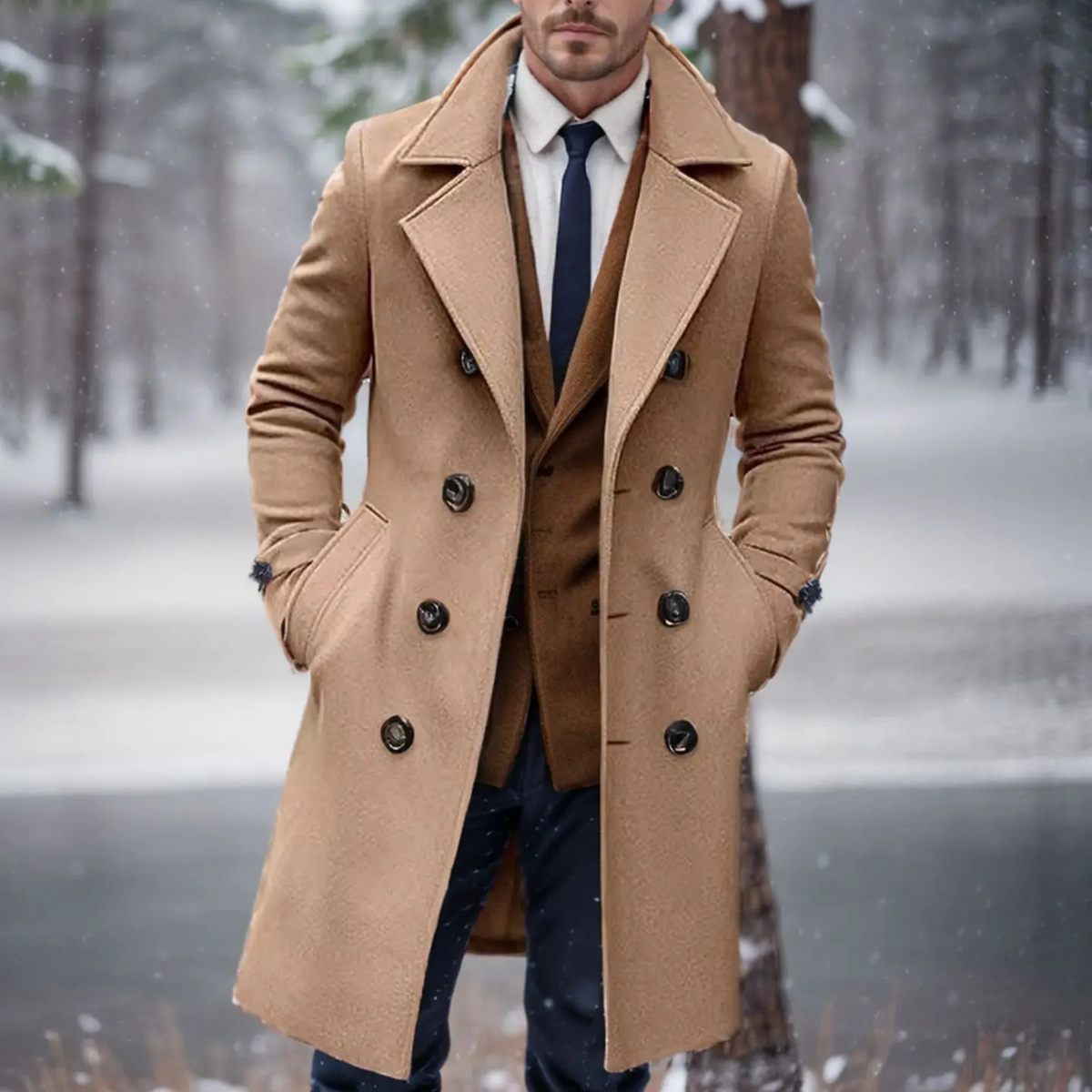 Norcia Men's Wool Double Breasted Trench Coat
