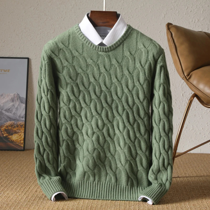 Men's Cable Knit Crewneck Sweater Warm Winter