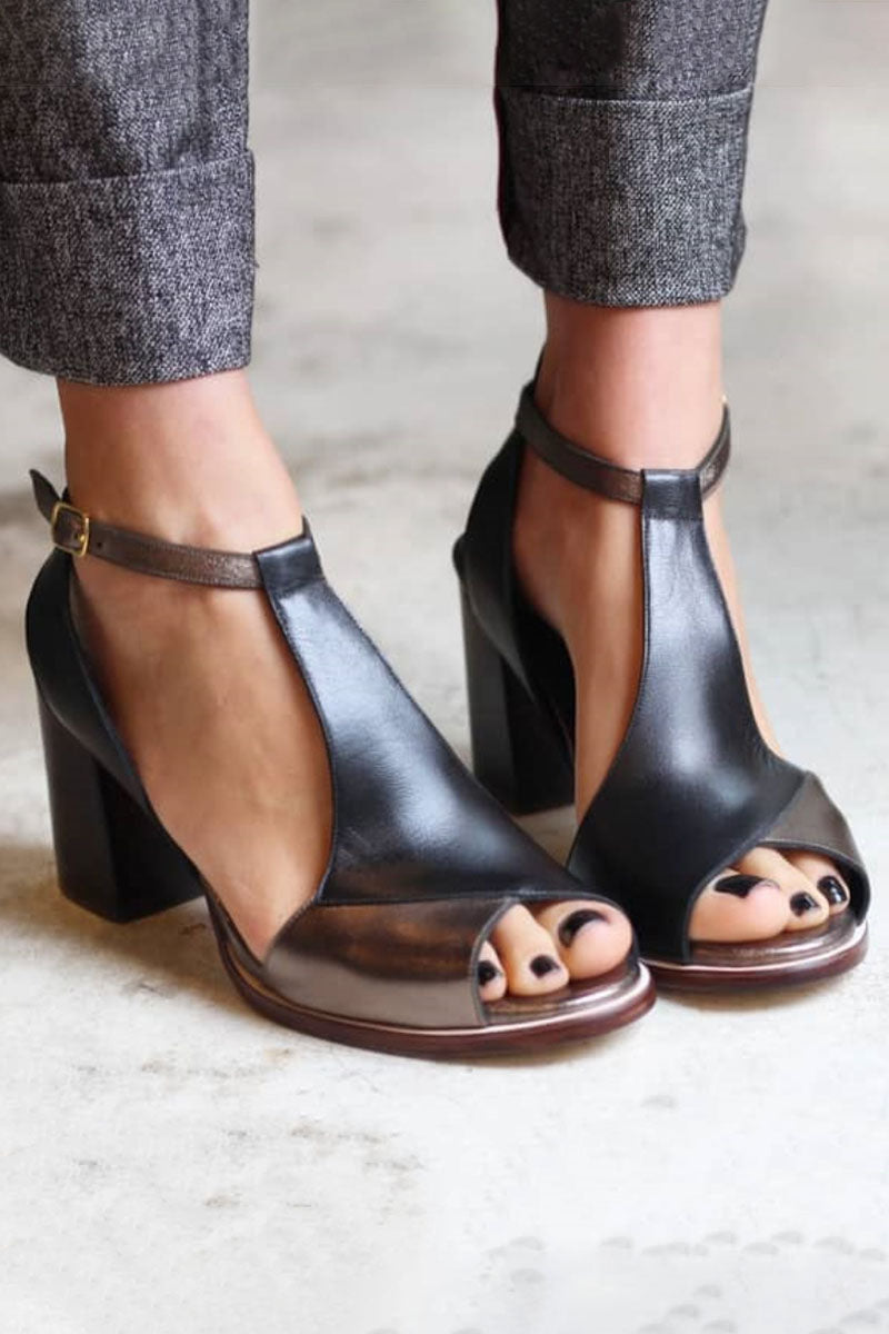 Women's Patchwork Peep Toe Heels Black