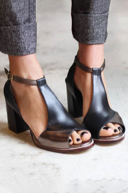 Women's Patchwork Peep Toe Heels Black