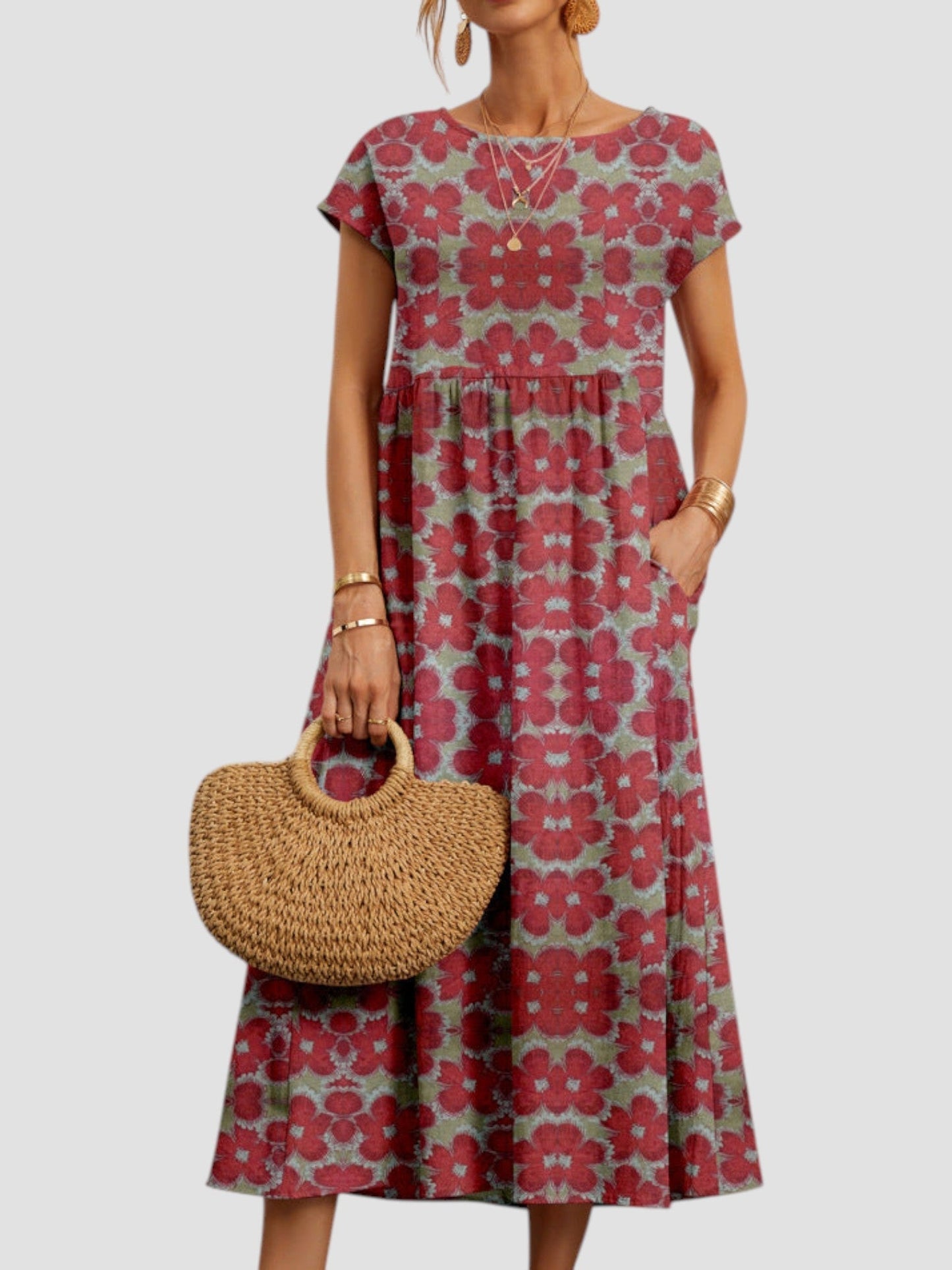Women's Midi Floral Print Casual Dress - VibreMode