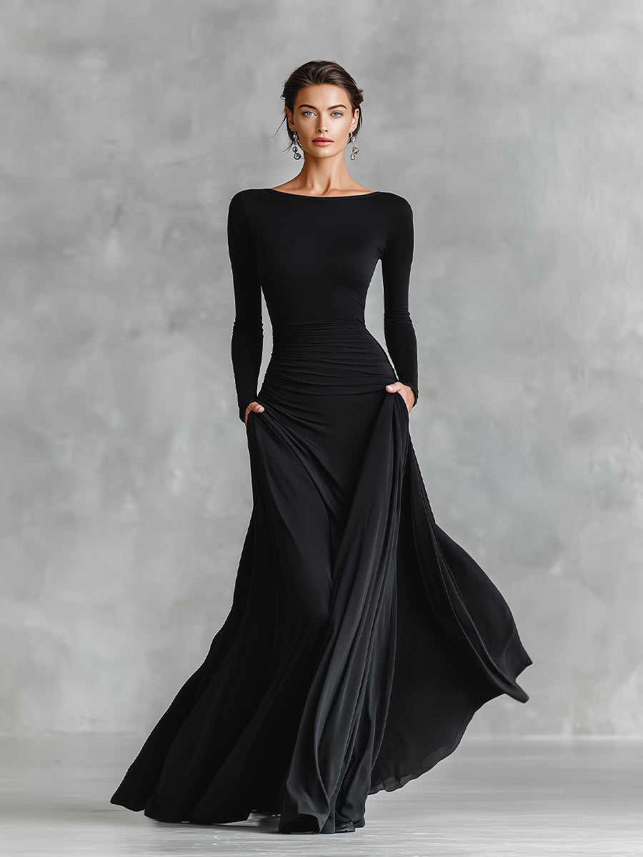 Elegant Floor-Length Sleeve Maxi Dress