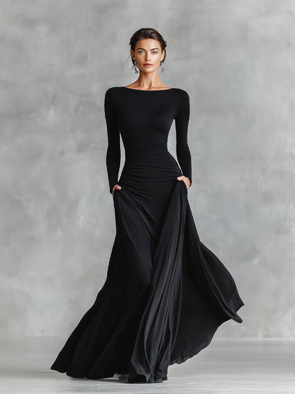 Elegant Floor-Length Sleeve Maxi Dress