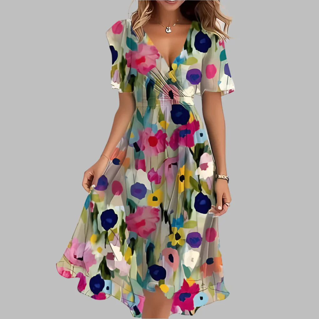 Women's Floral Midi Dress Ruched