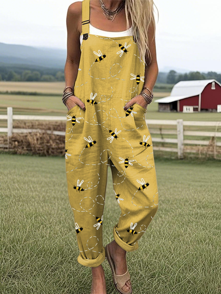 Women's Short Sleeve Jumpsuit Bee Print - VibreMode