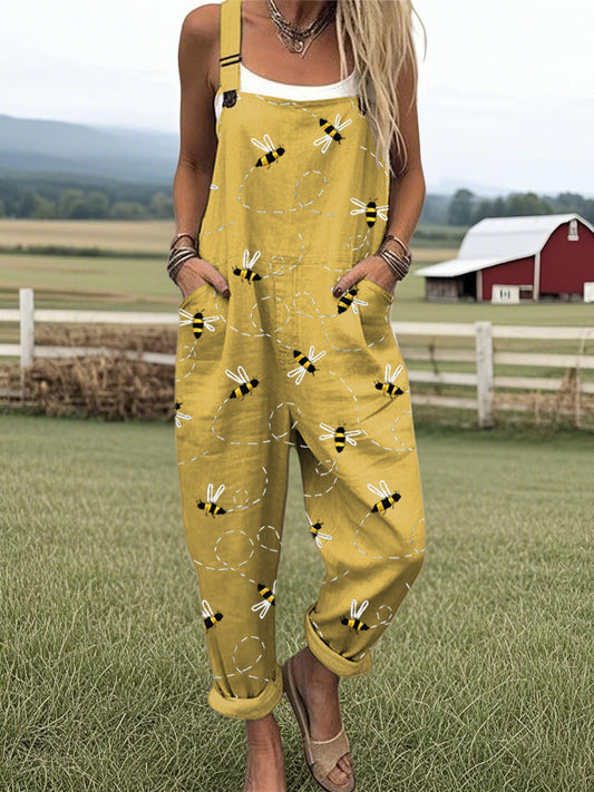 Women's Short Sleeve Jumpsuit Bee Print - VibreMode