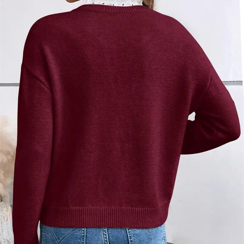Women's V Neck Sweater Ribbed Trim