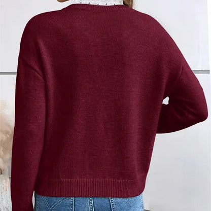Women's V Neck Sweater Ribbed Trim