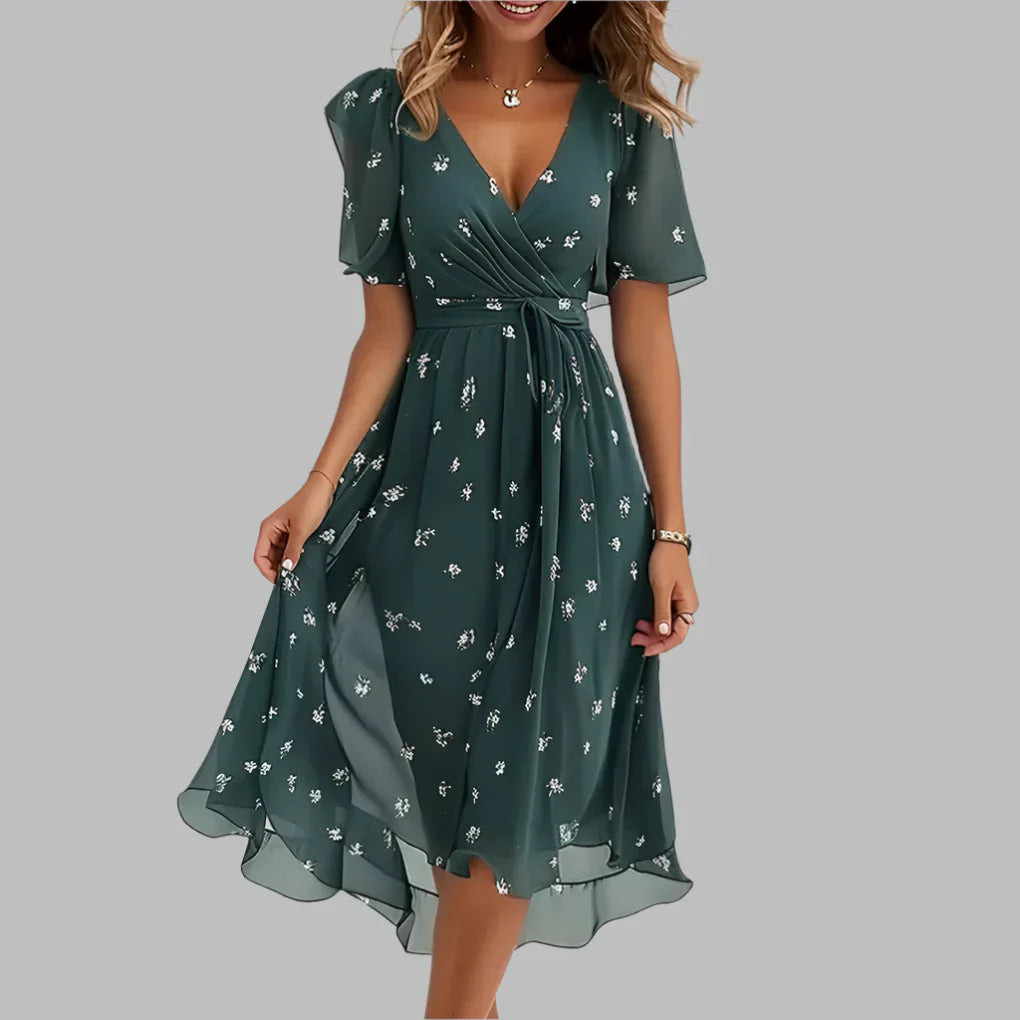 Women's Floral Midi Dress Ruched