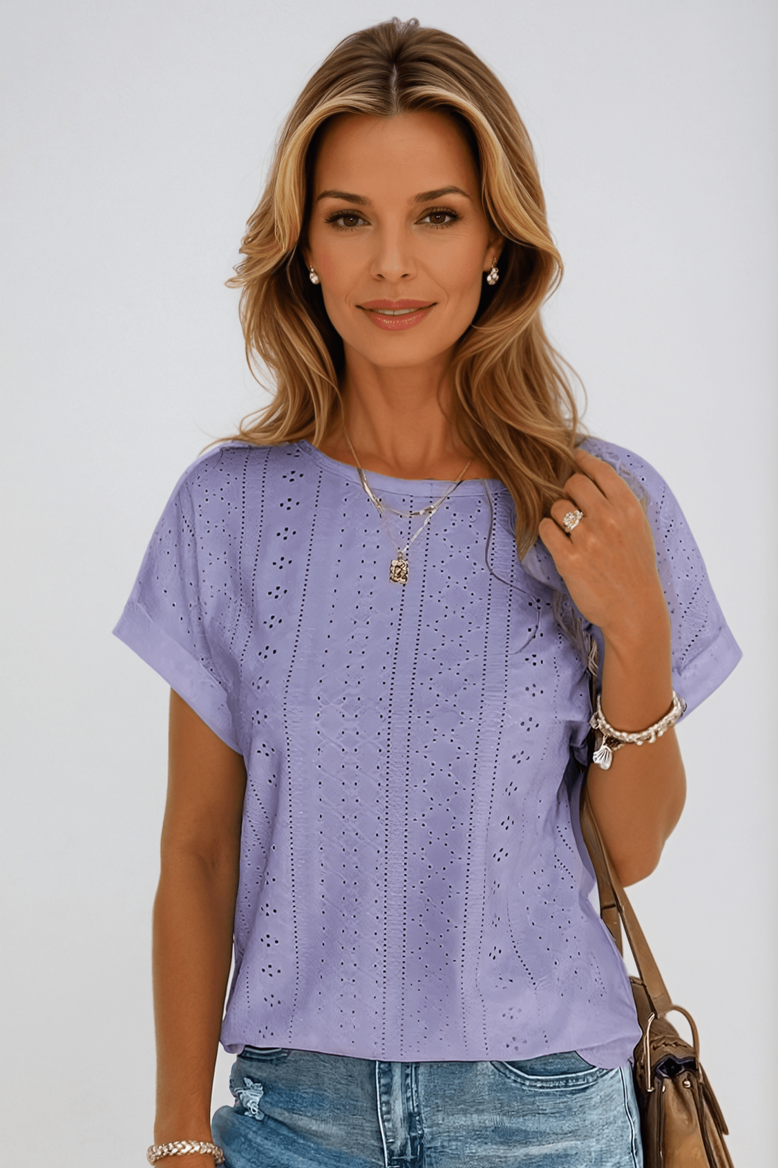 Lace Trimmed Women's Short Sleeve Embroidered Blouse