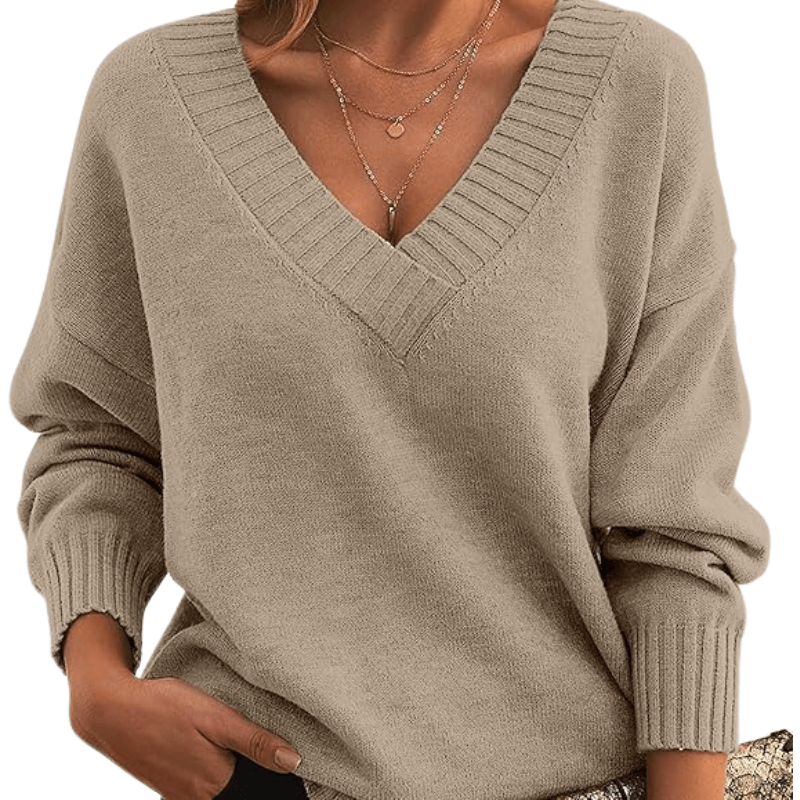 Women's V-Neck Sweater Classic Pullover - VibreMode