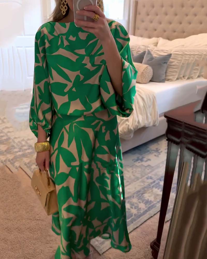 Vibrant Floral 2-Piece Lantern Sleeve Outfit