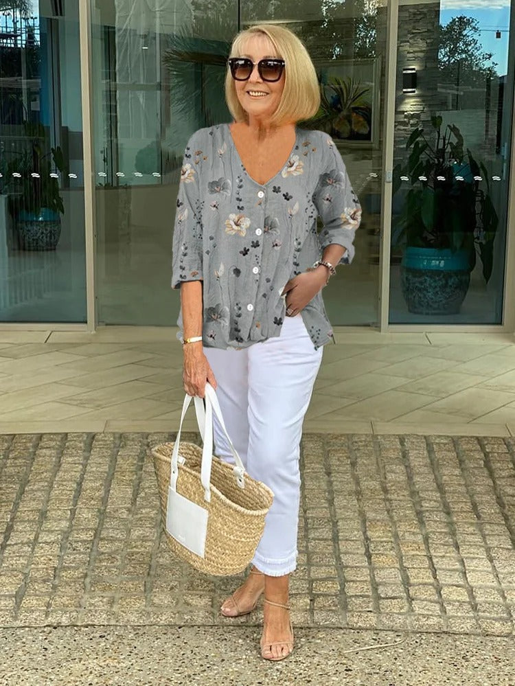 Women's V-Neck Floral Blouse