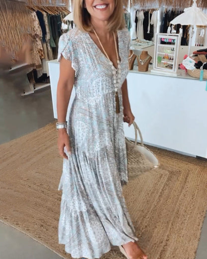 Hawaii Beach V-Neck Sundress with Short Sleeves