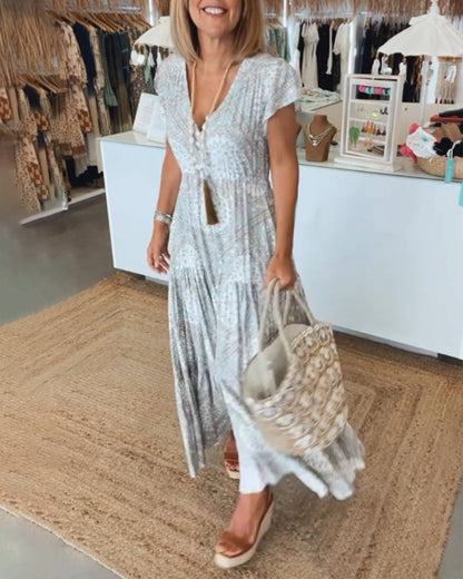Hawaii Beach V-Neck Sundress with Short Sleeves