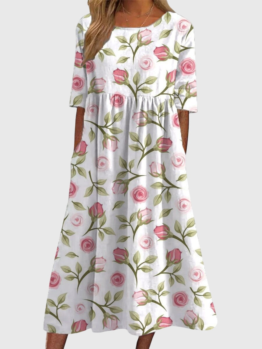 Classic Floral Midi Dress for Women
