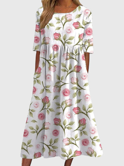 Classic Floral Midi Dress for Women