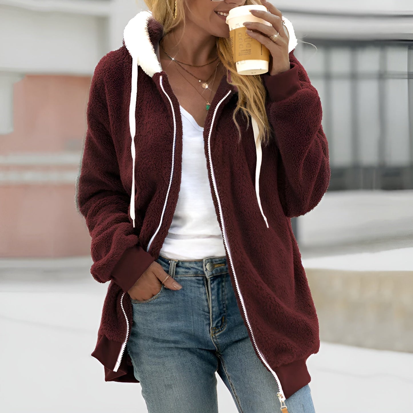 Women's Oversized Sherpa Hoodie Zipper Soft