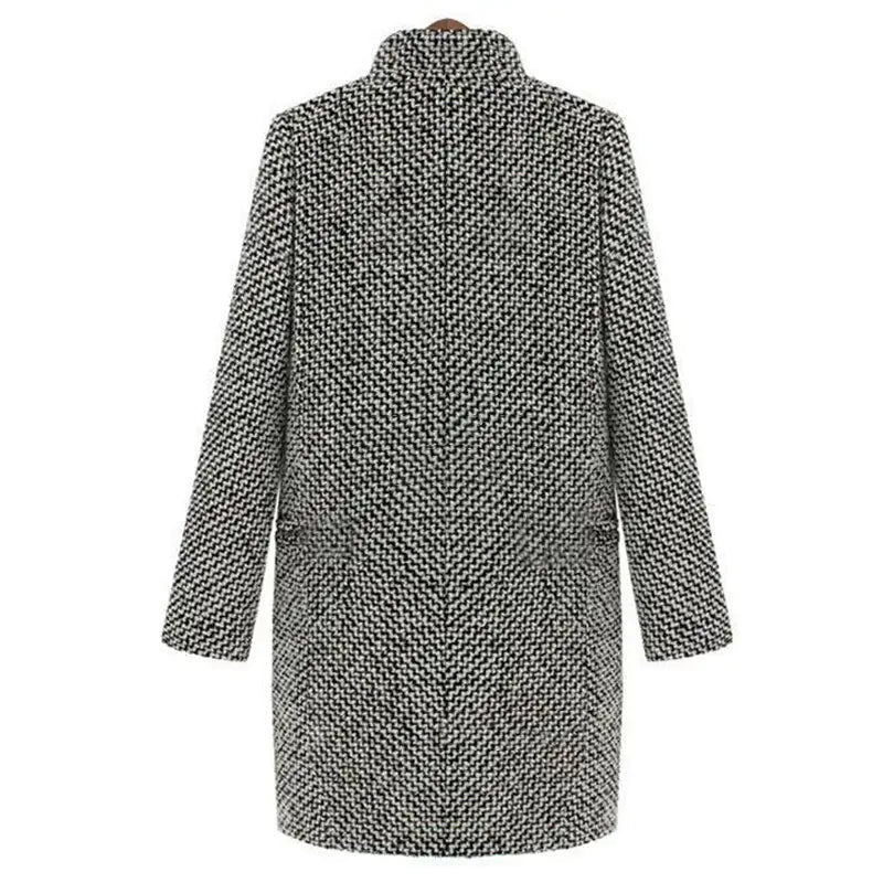 Women's Houndstooth Winter Coat Wool Button Front Black