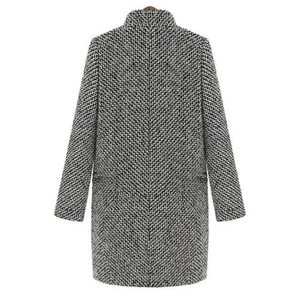 Women's Houndstooth Winter Coat Wool Button Front Black