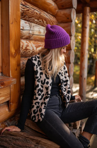 Women's Leopard Print Knit Vest Button Front Sleeveless