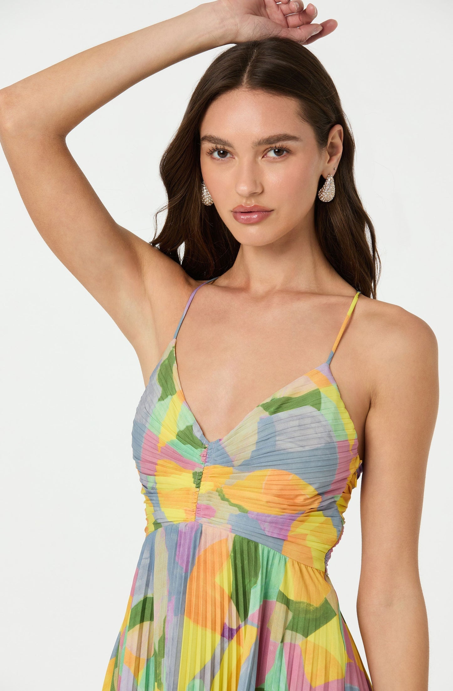 Women's Midi Dress V-Neck Spaghetti Straps Multicolor Print