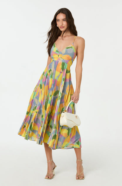 Women's Midi Dress V-Neck Spaghetti Straps Multicolor Print