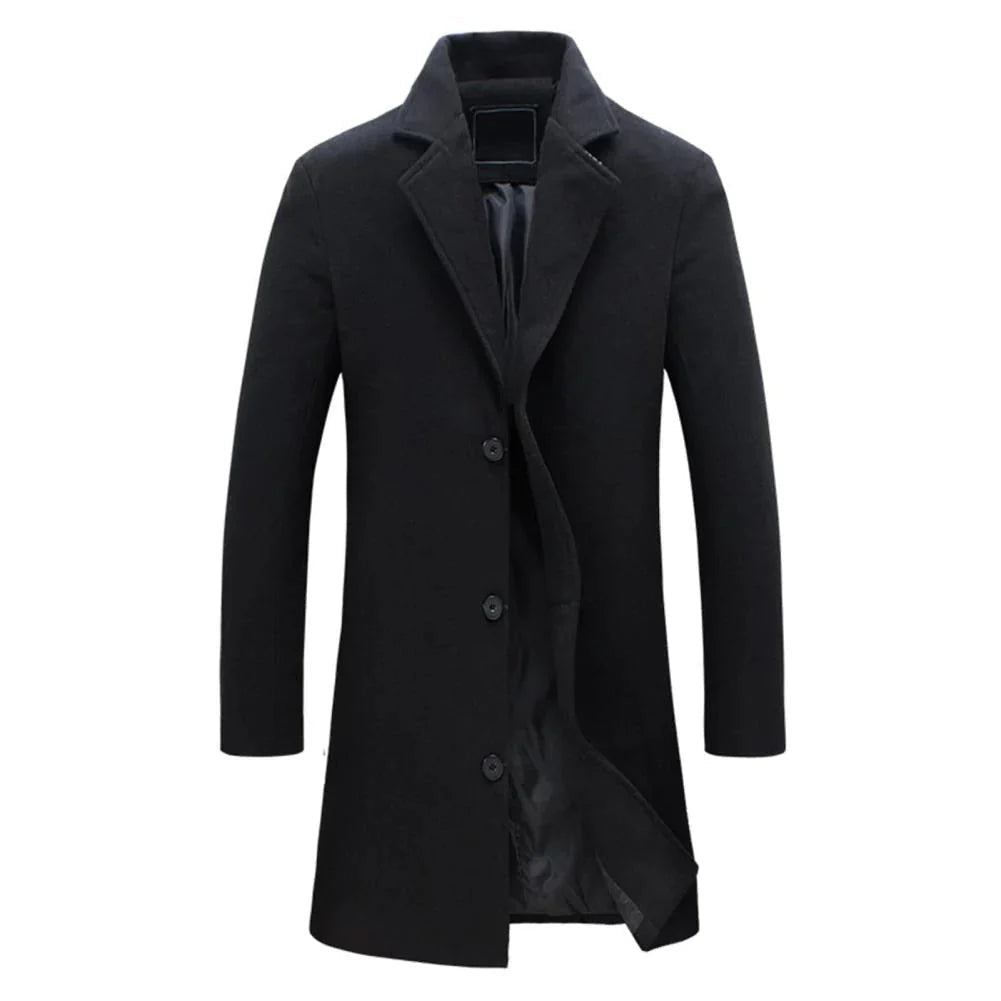 Men's Long Winter Coat Notch Lapel