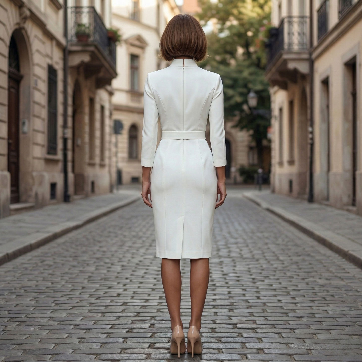 Belted Midi Dress Women Elegant Waist Tie A-Line Casual Party Dress