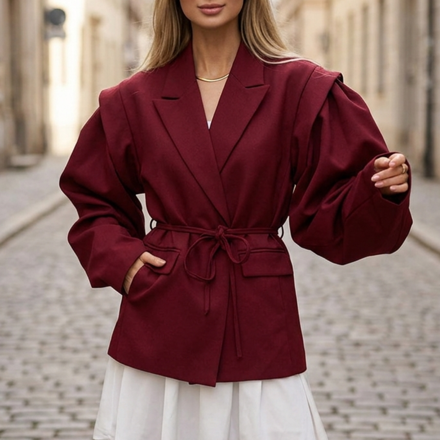 Women’s Belted Blazer Oversized Long Sleeve Jacket