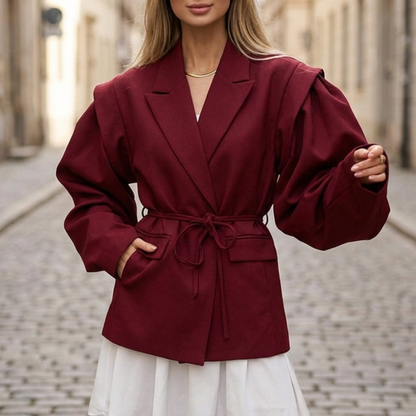 Women’s Belted Blazer Oversized Long Sleeve Jacket