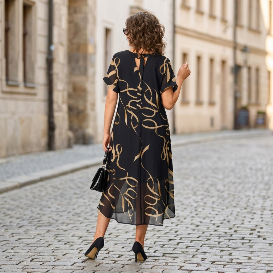 Women’s Plus Size Chiffon Midi Dress V Neck Short Sleeve A Line Party Dress