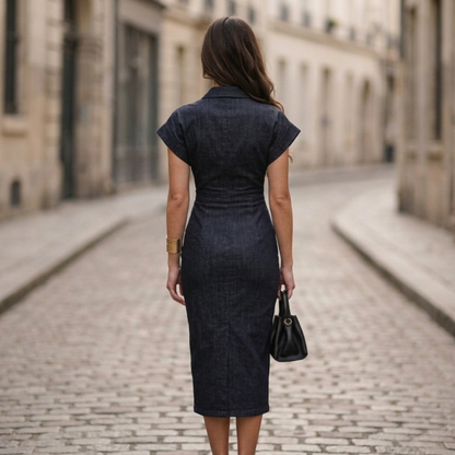 Women’s Button-Down Shirt Midi Dress Fitted