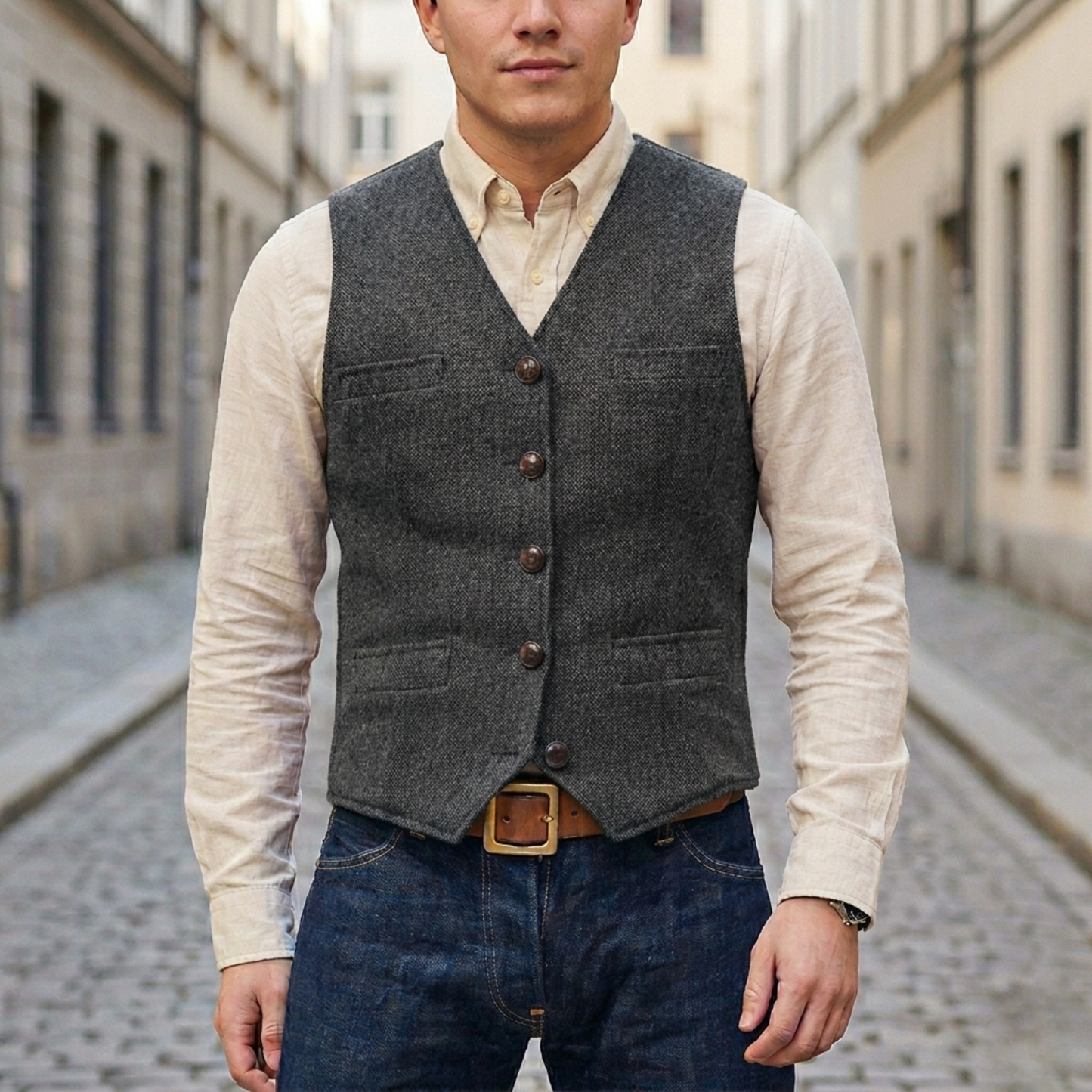 Men’s Tweed Waistcoat Classic Button-Down Vest