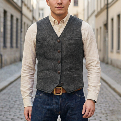Men’s Tweed Waistcoat Classic Button-Down Vest