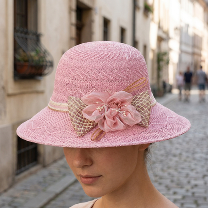 Straw Hat Cloche Style Bow Detail Summer Women