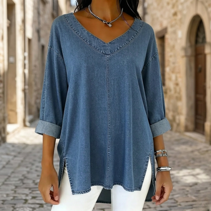 Women’s Oversized V Neck Tunic Top 3/4 Sleeve Casual Blouse